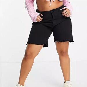 Black long line denim shorts